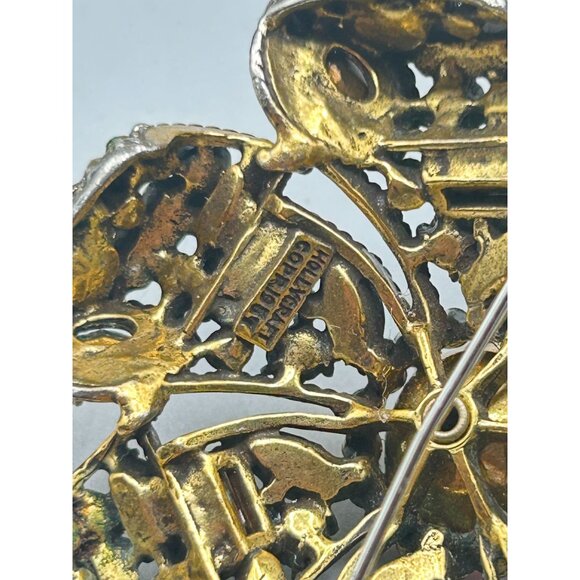 Vtg Hollycraft Pin Brooch Flower Glowing Green Stones Pink Pastels Rhinestones - Picture 5 of 8